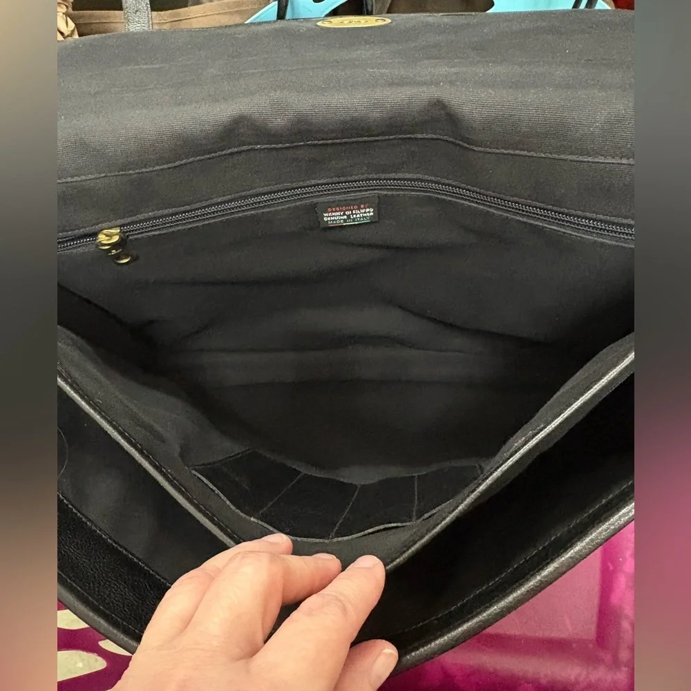 🔥IL BISONTE Wanny Di Filippo Black Leather Briefcase Made in Italy VGUC